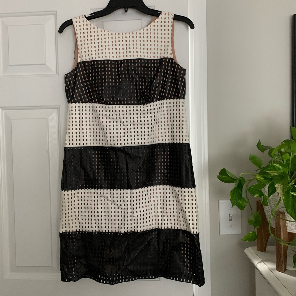 Striped Perforated Faux-Leather Dress